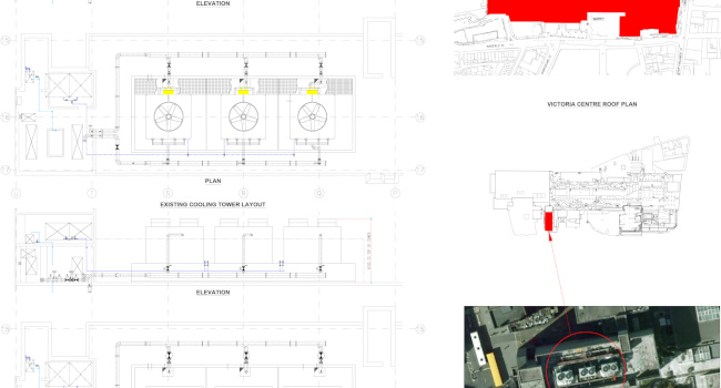 Drawing showing existing and proposed cooling towers with attenuators