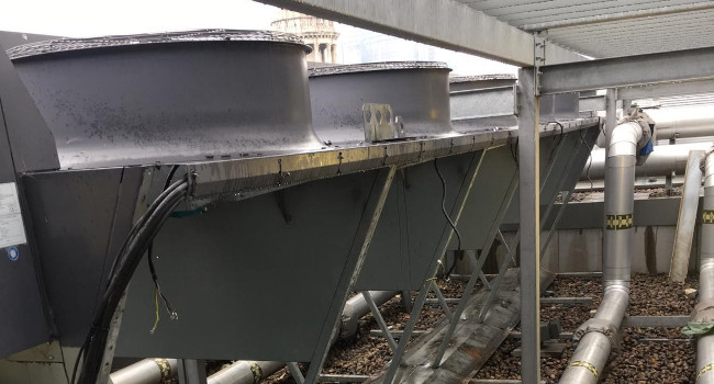 Picture of existing dry cooler stripped down.